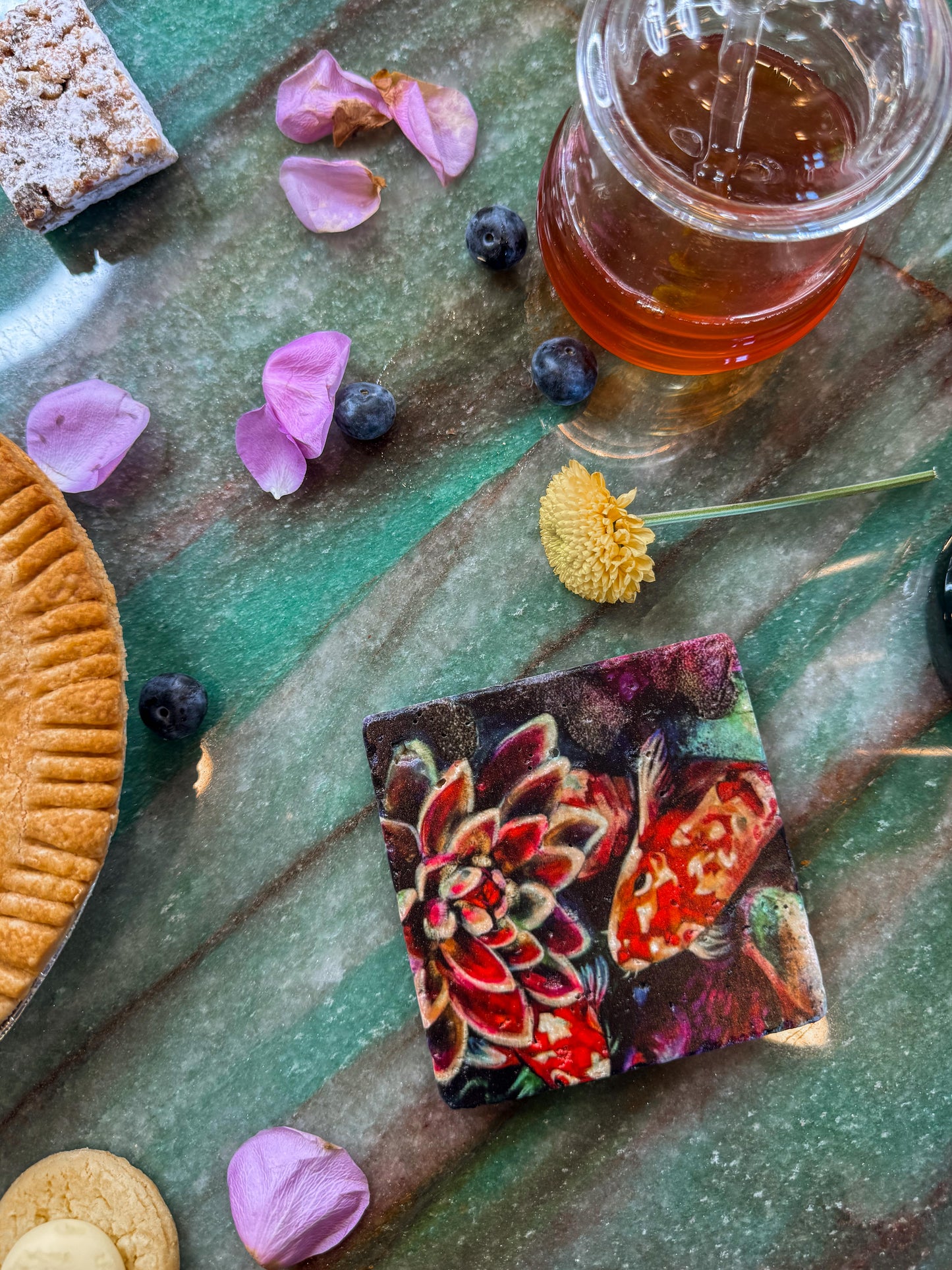 "Delightful Curiosity" Koi Marble Coaster Set